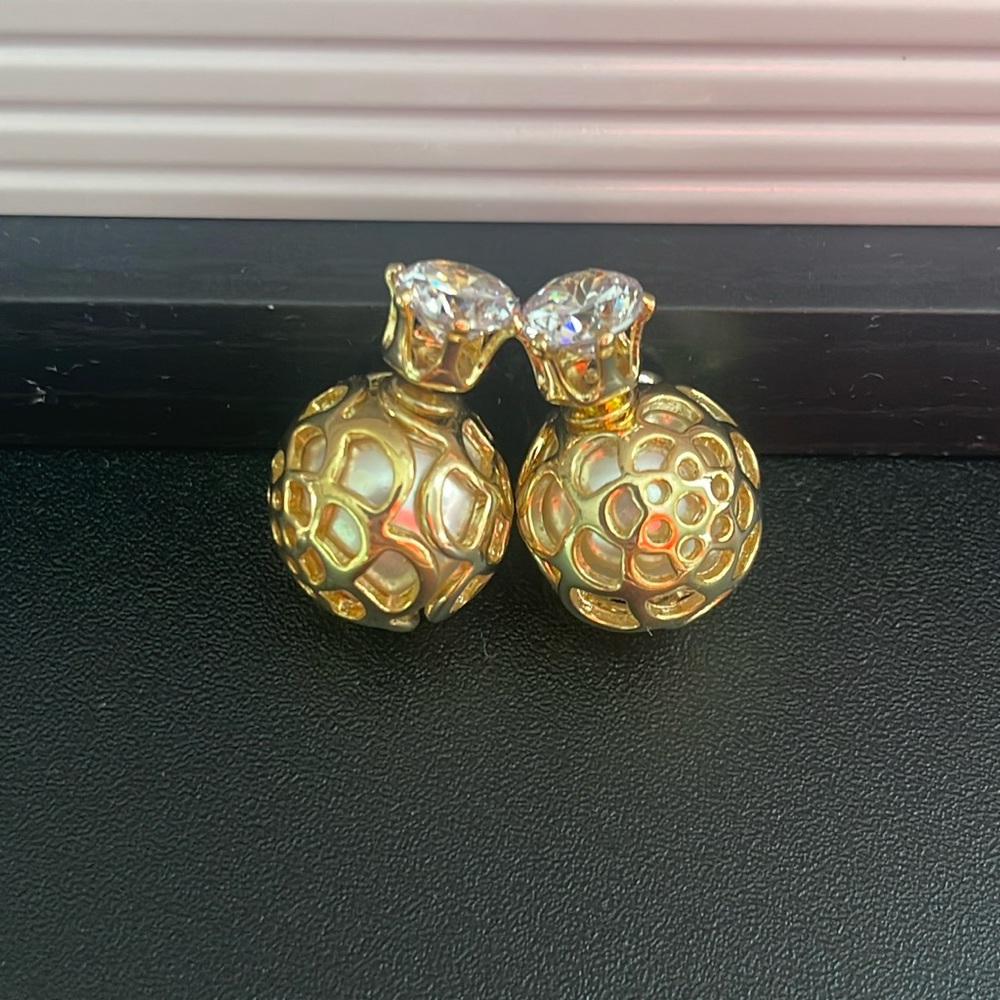 Gold Double sided Stud and Ball Earrings